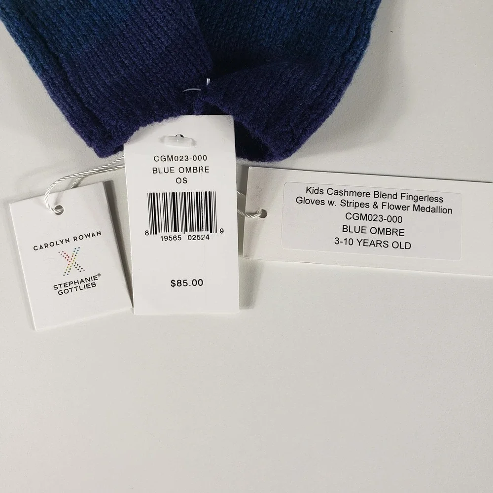 Carolyn Rowan Kid Cashmere Blenda Fingerless Gloves Blue Ombre Stripes Flower OS